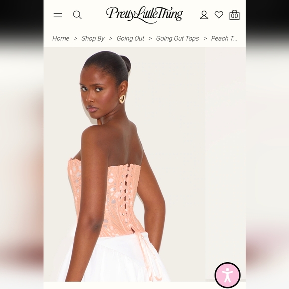 NWT PrettyLittleThing Peach Textured Sheer Floral Lace Corset, Size US-6 - Picture 1 of 6